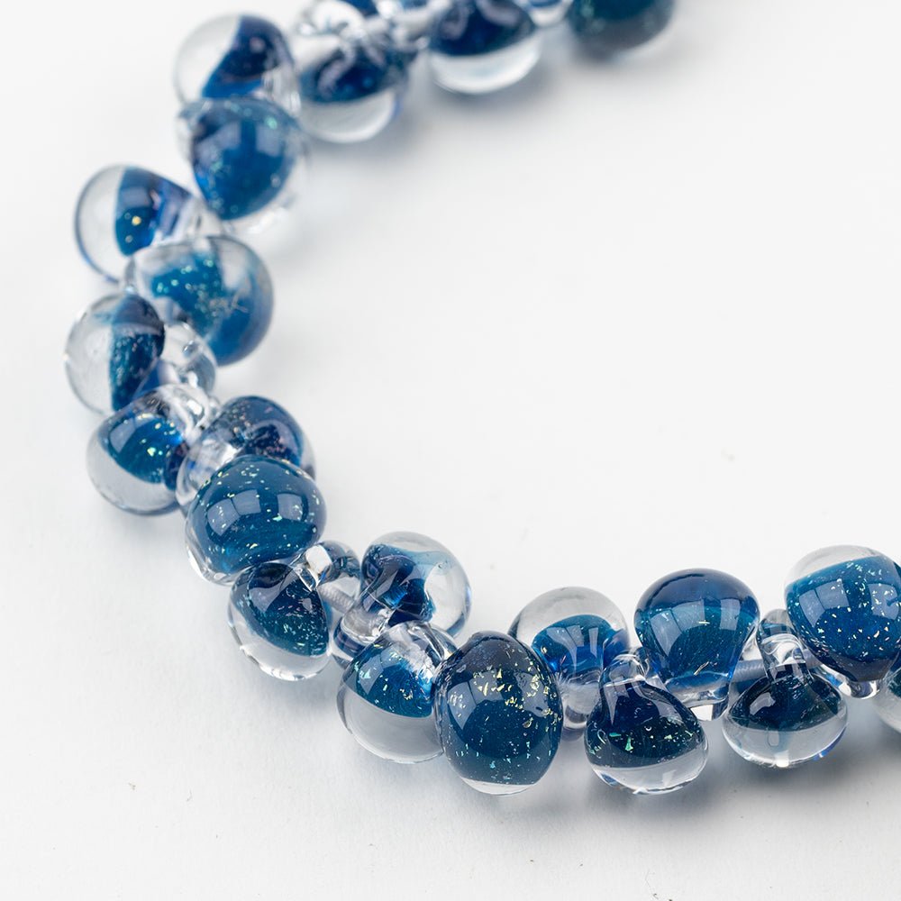 Teardrop Beads - Glitter - Royal Azure - Handmade Glass Beads - Unicorne Beads