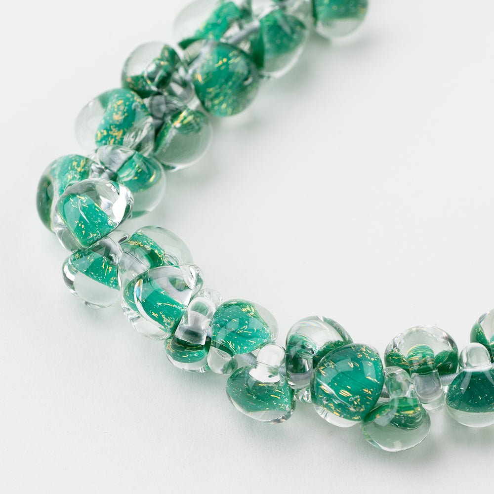 Teardrop Beads - Glitter - Shamrock - Handmade Glass Beads - Unicorne Beads