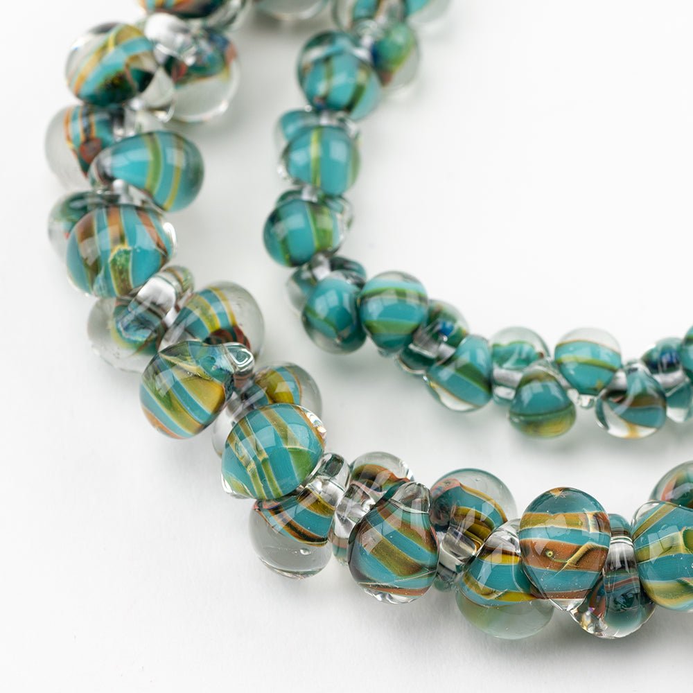 Teardrop Grouping - Green Exotic Aqua (2 Strands) - Handmade Glass Beads - Unicorne Beads