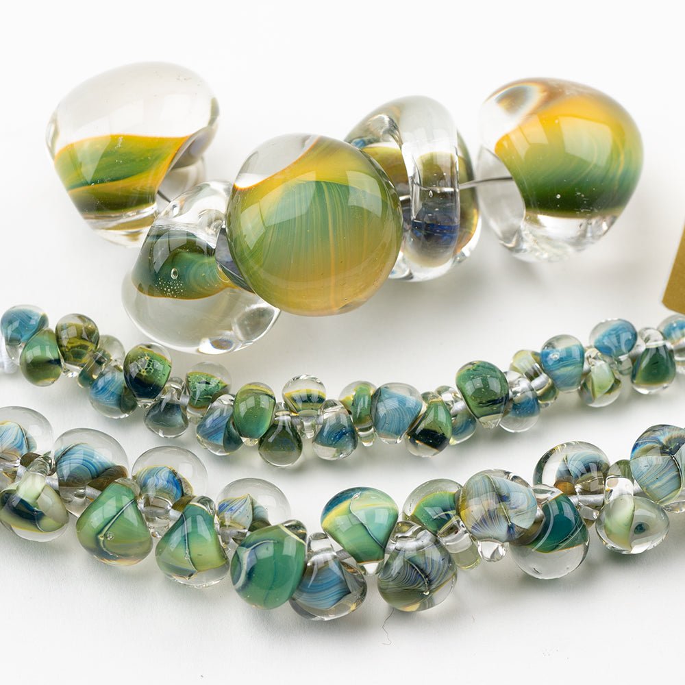 Teardrop Grouping - Multi Forest (3 Strands) - Handmade Glass Beads - Unicorne Beads