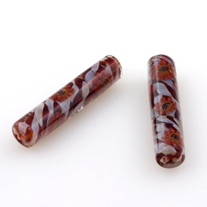 Cylinder Beads - Snowy Red Flowers